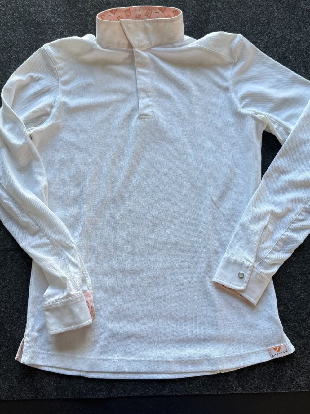 Aubrion Child XL Equestrian Riding Show Shirt White Iced Coffee Print
